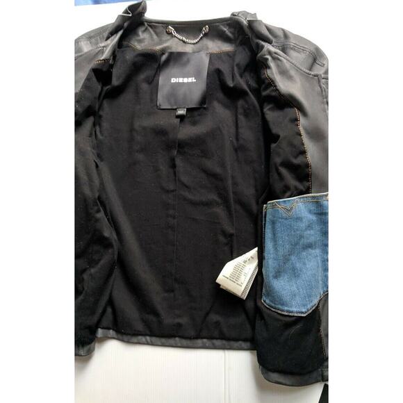 DIESEL Women's LEATHER JACKET Charcoal Gray L’HEZE Ruffle Detail NWT - Picture 4 of 10